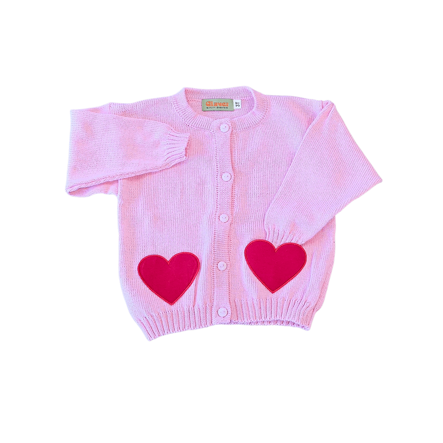 Pink Crew Cardigan Two Hearts - Born Childrens Boutique