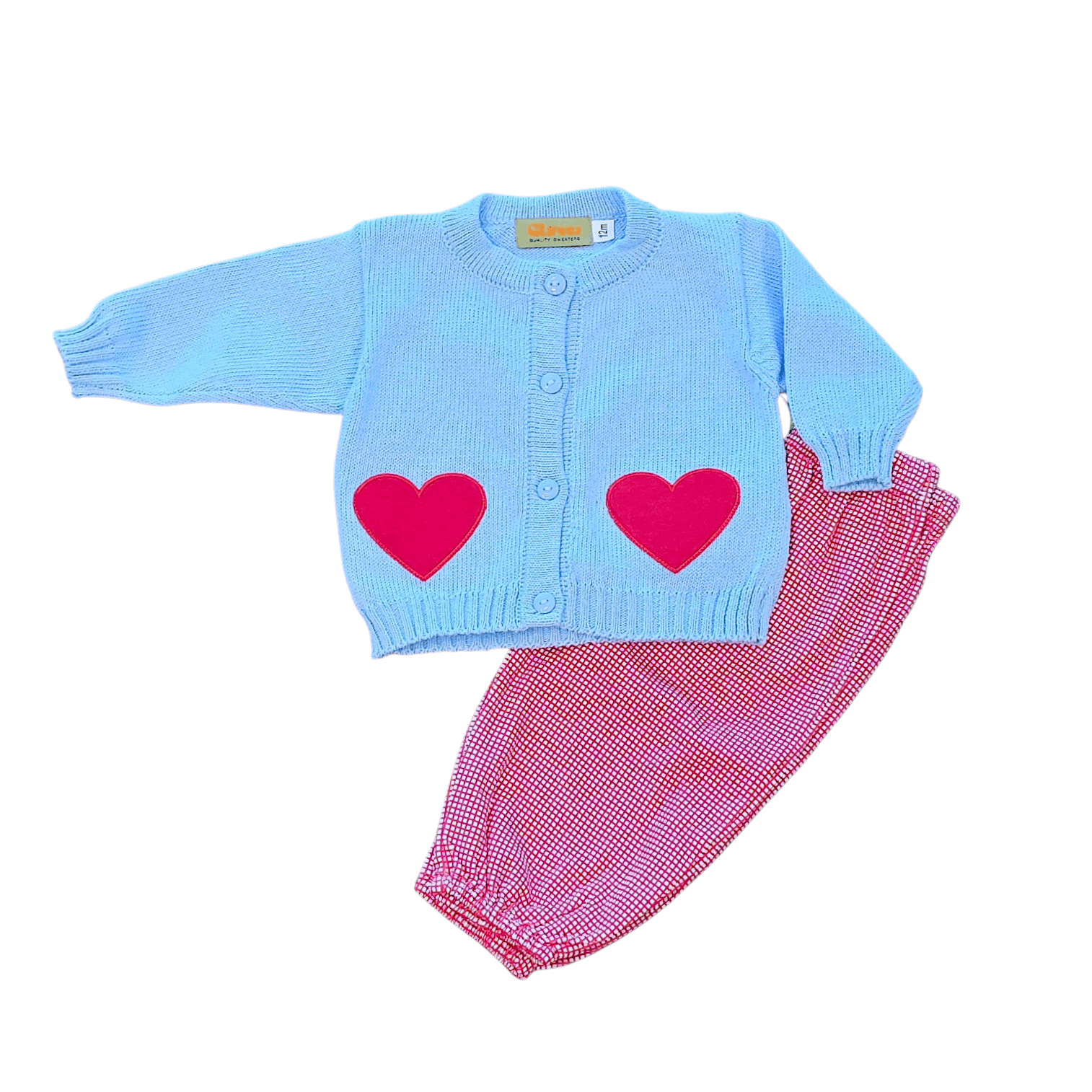 Crew Cardigan Two Hearts Sky Blue - Born Childrens Boutique