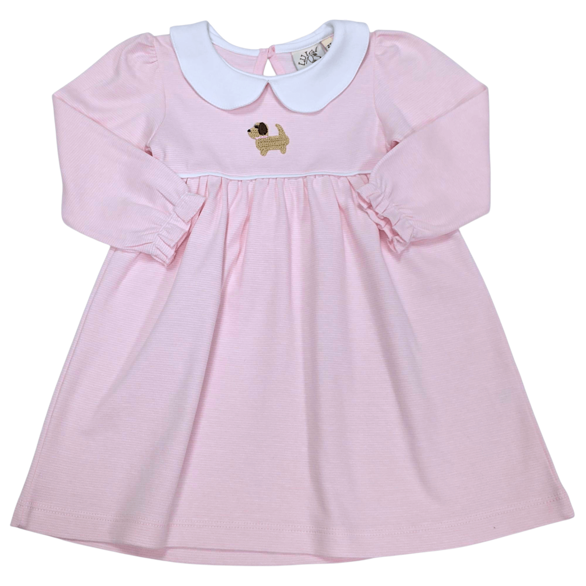 Crochet Puppy Dress LS Light Pink/White - Born Childrens Boutique