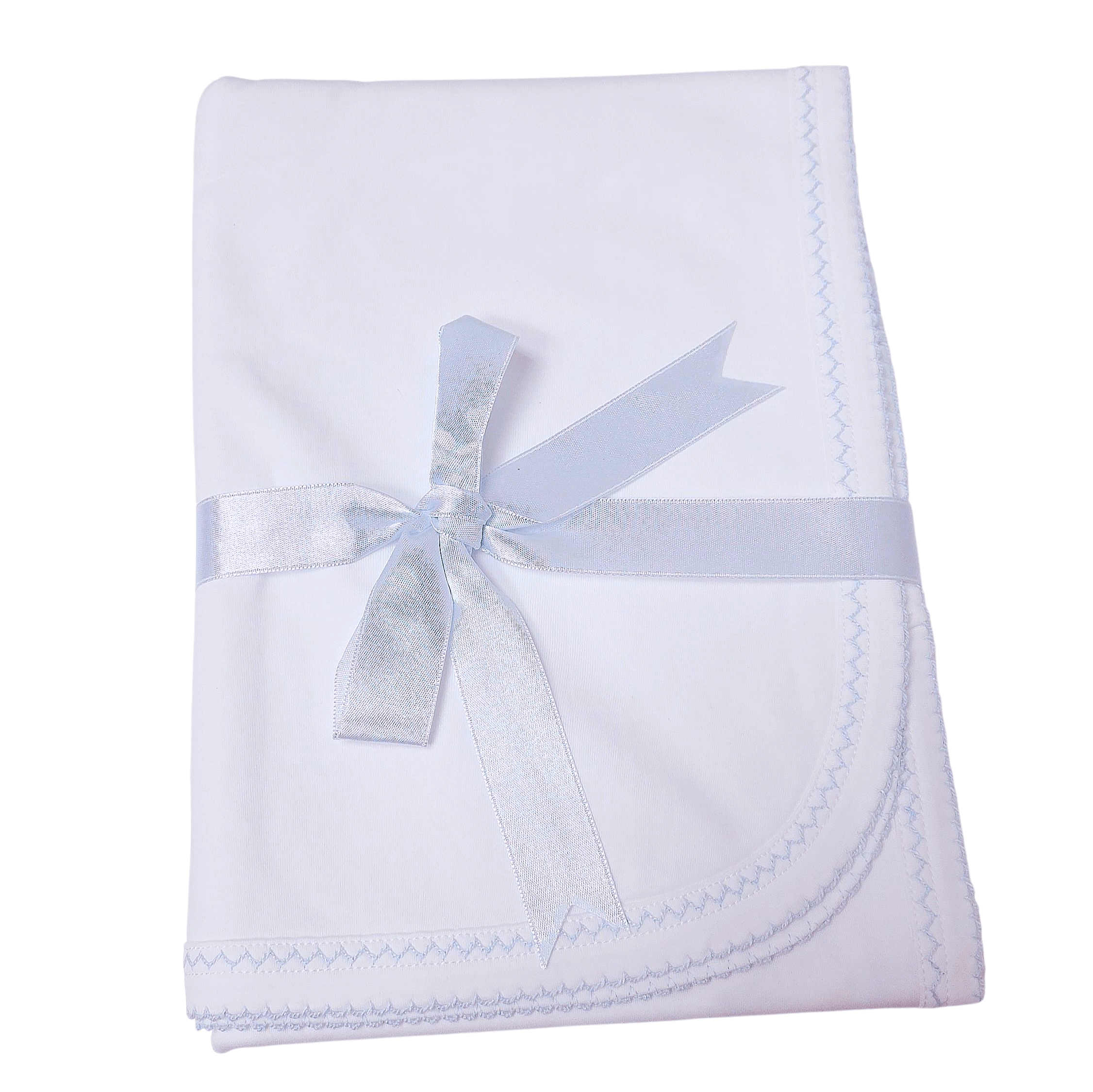 White with Blue Trim Blanket - Born Childrens Boutique