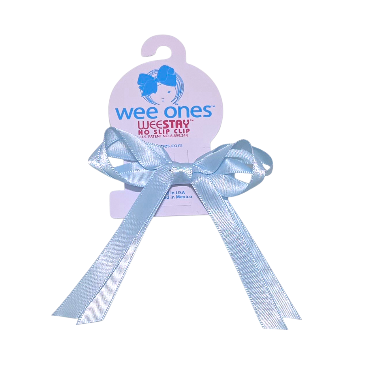 Double Satin Light Blue Streamer Bow - Born Childrens Boutique