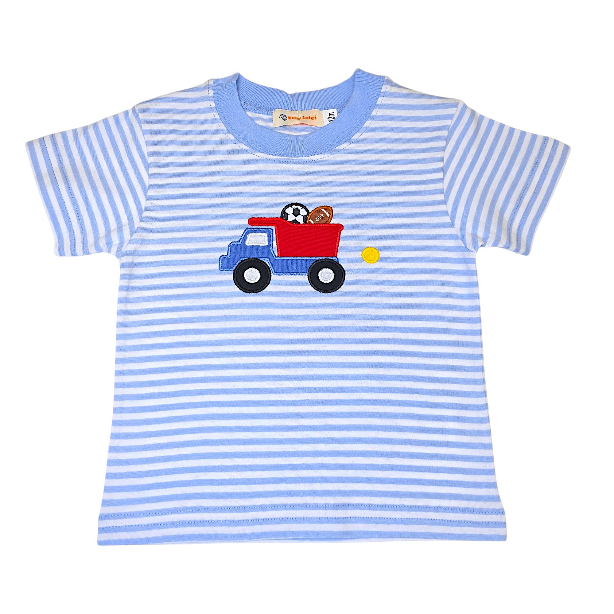 Dump Truck Sky Blue Stripe SS Shirt - Born Childrens Boutique
