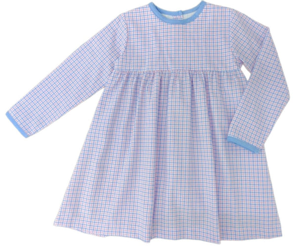 Pre-Order Greta Little Girl Dress Pink and Blue Check - Born Childrens Boutique