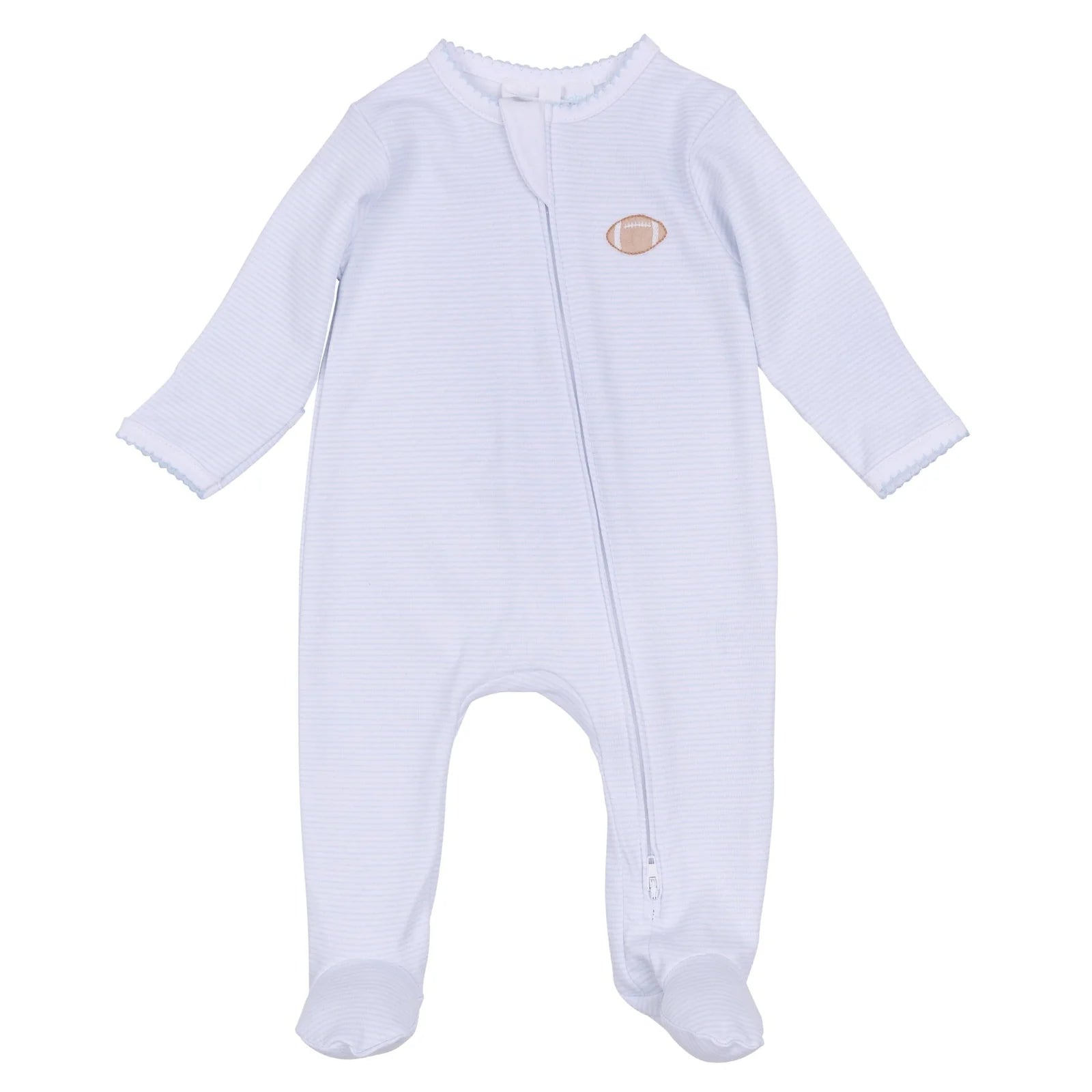 Touchdown Cutie Emb Zipper Footie Light Blue - Born Childrens Boutique