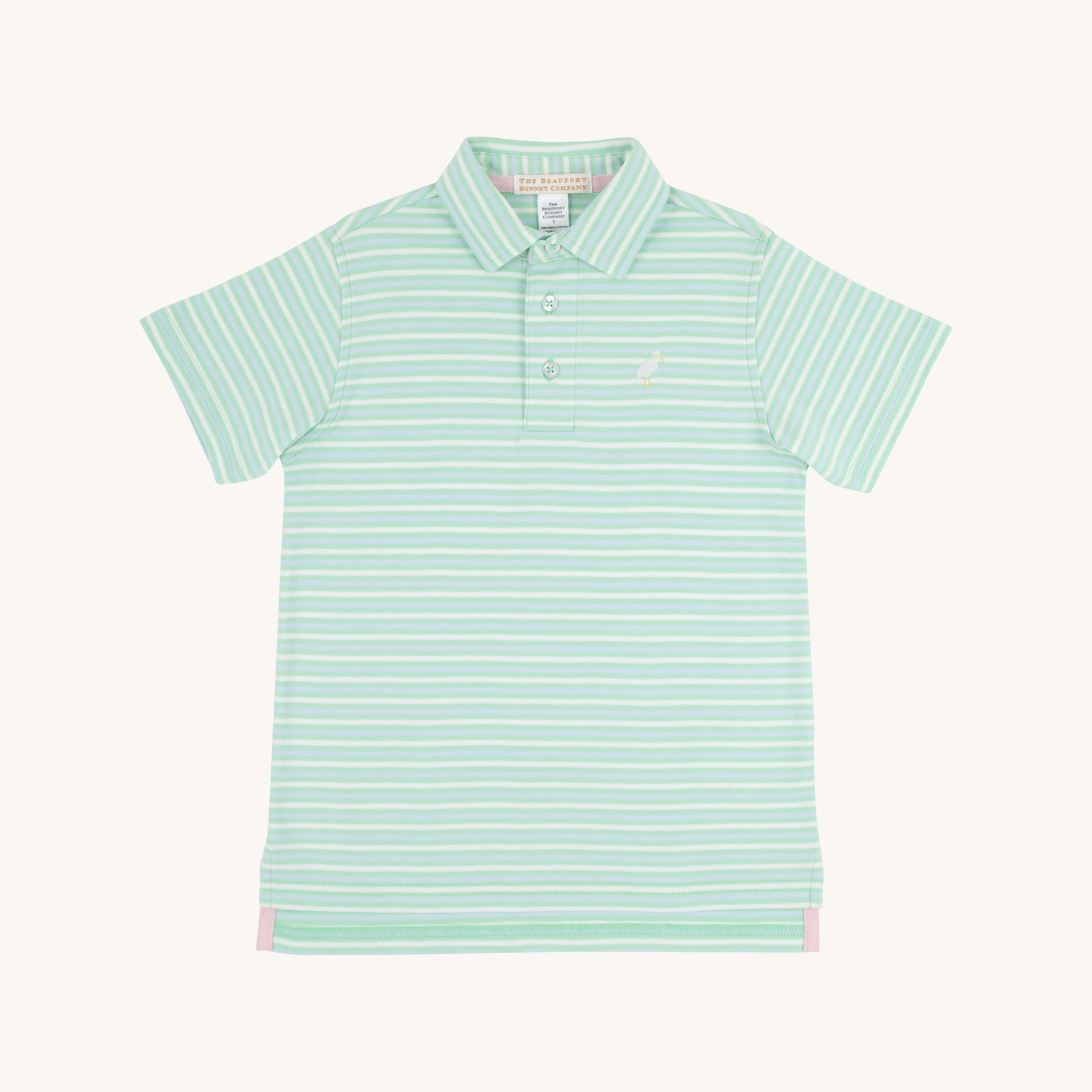 Prim and Proper SS Polo - Sumner County Stripe (Grace Bay Green)/Multicolor - Born Childrens Boutique
