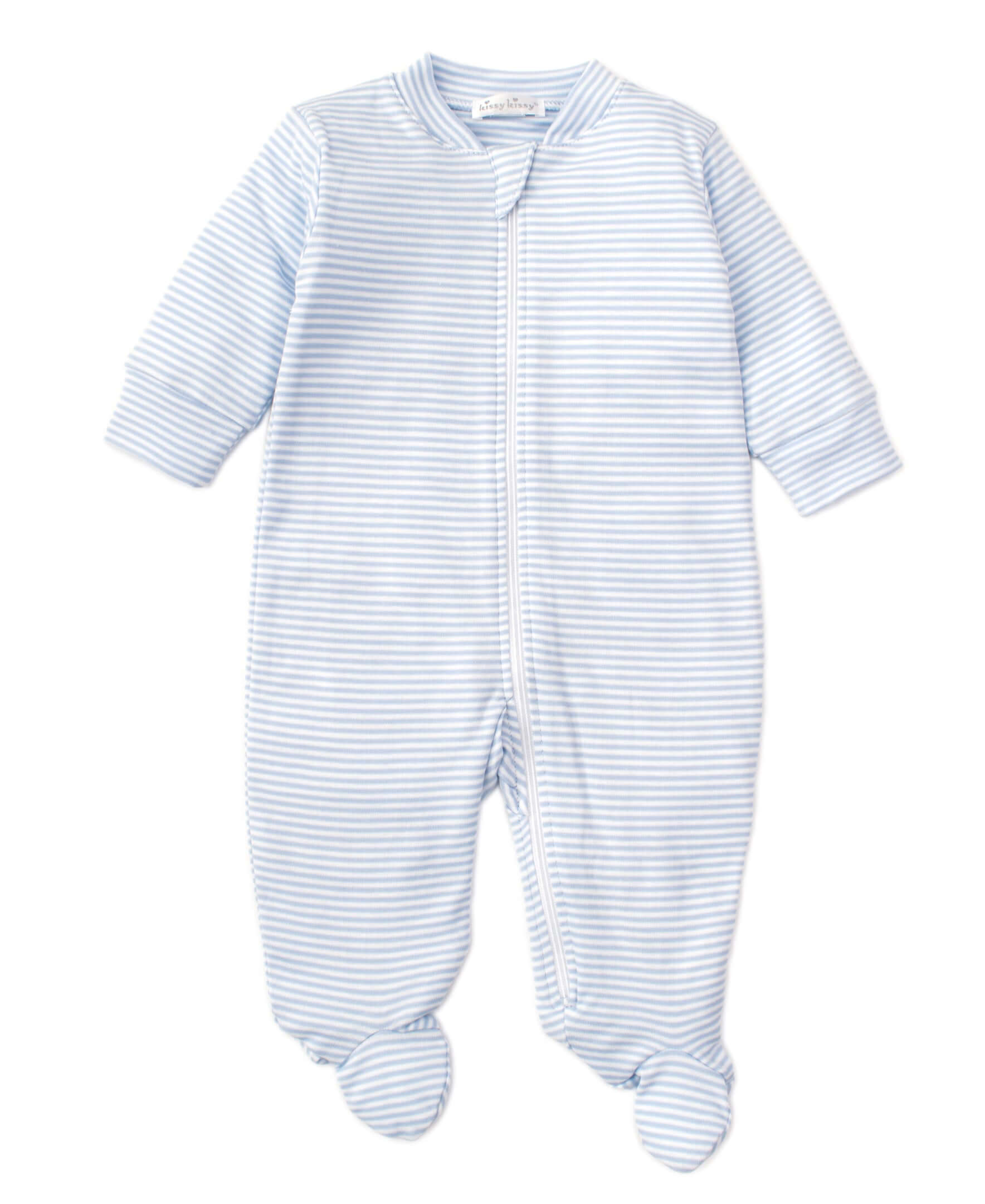 Light Blue Stripes Footie w/ Zip - Born Childrens Boutique
