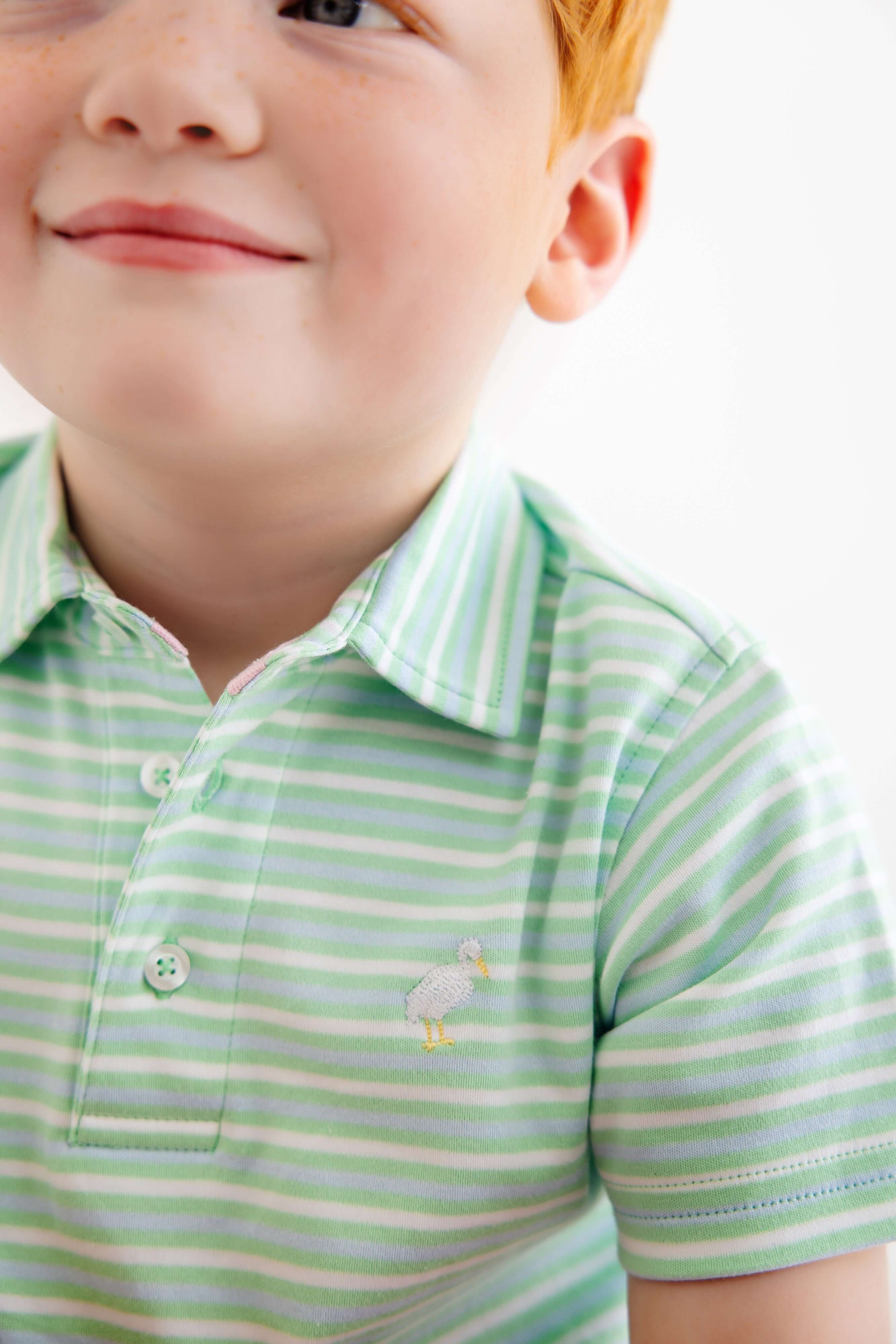 Prim and Proper SS Polo - Sumner County Stripe (Grace Bay Green)/Multicolor - Born Childrens Boutique