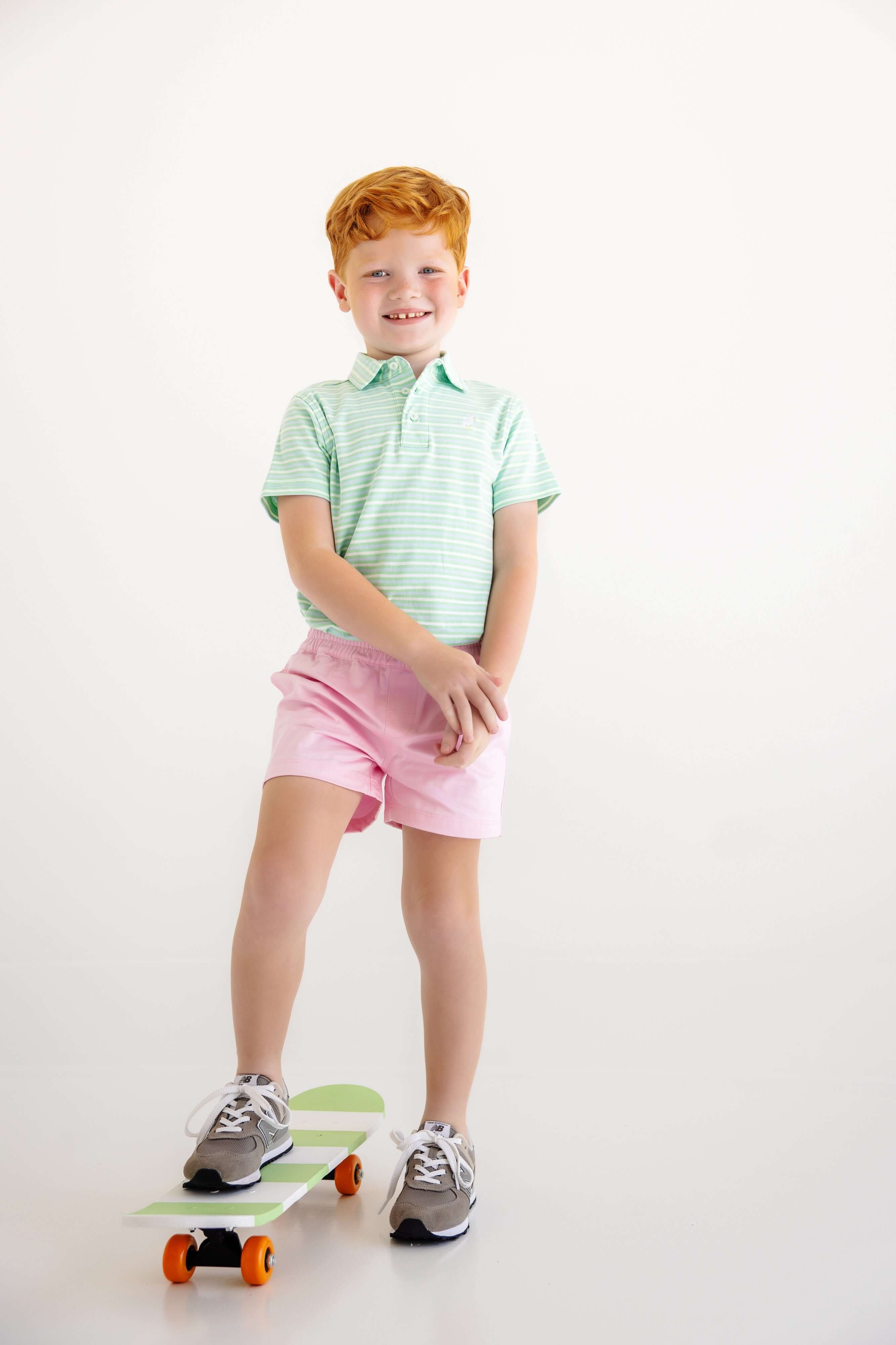 Prim and Proper SS Polo - Sumner County Stripe (Grace Bay Green)/Multicolor - Born Childrens Boutique