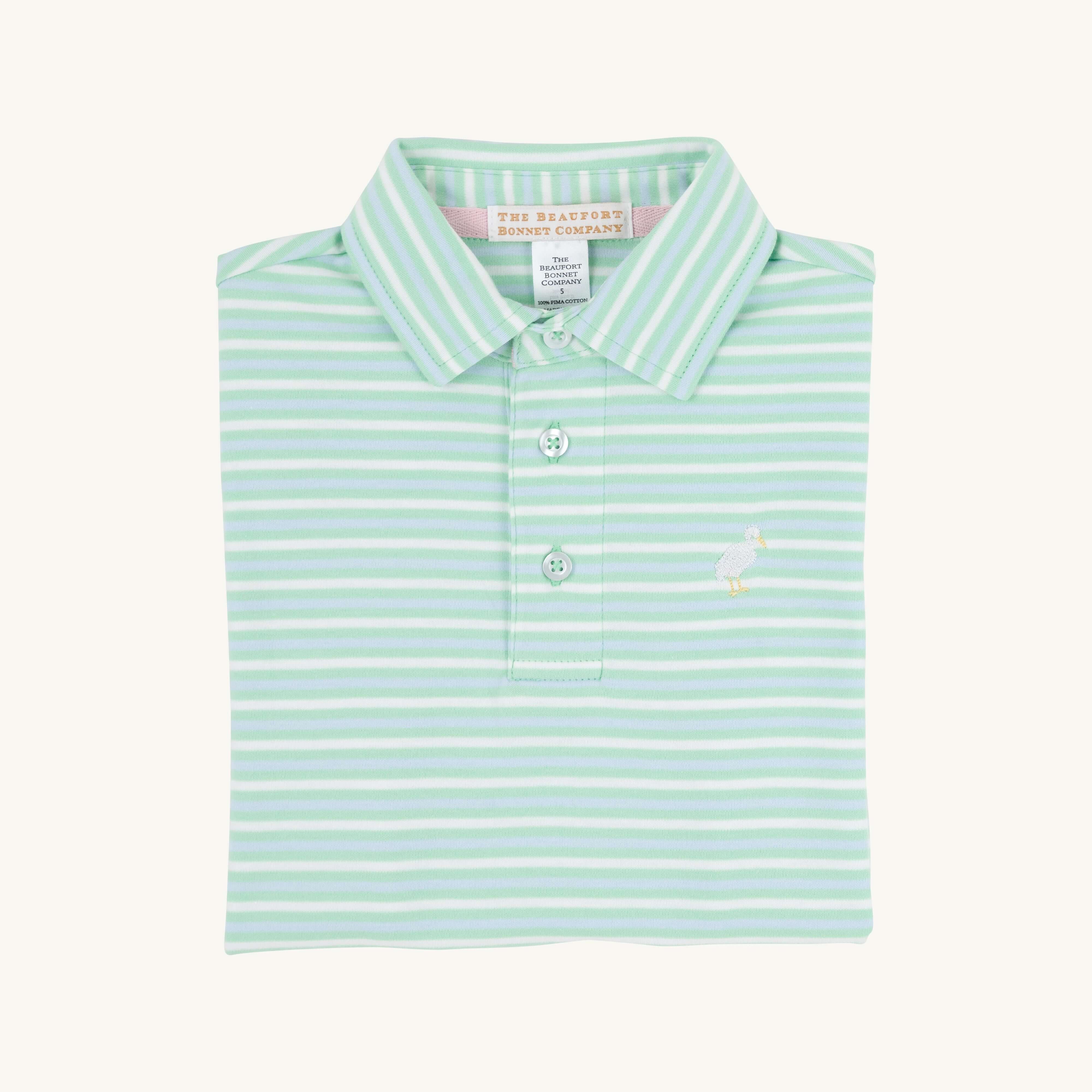 Prim and Proper SS Polo - Sumner County Stripe (Grace Bay Green)/Multicolor - Born Childrens Boutique