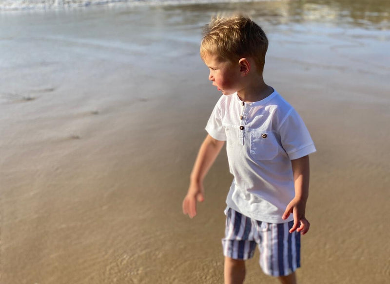 Boardwalk White Pique Henley - Born Childrens Boutique