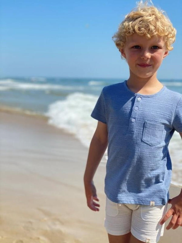 Dodger Blue Ribbed Henley - Born Childrens Boutique