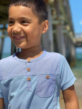 Boardwalk Blue Pique Henley - Born Childrens Boutique