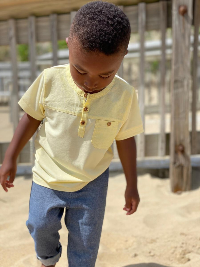 Boardwalk Lemon Pique Henley - Born Childrens Boutique