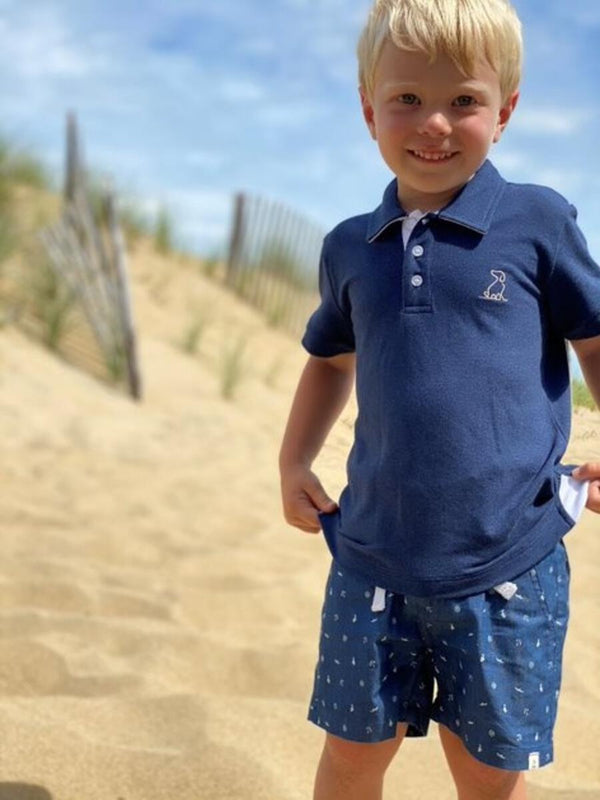 Crew Dark Chambray Sailor Print Shorts - Born Childrens Boutique
