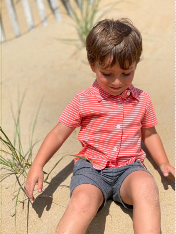 Tiller Coral Stripe Jersey Shirt - Born Childrens Boutique