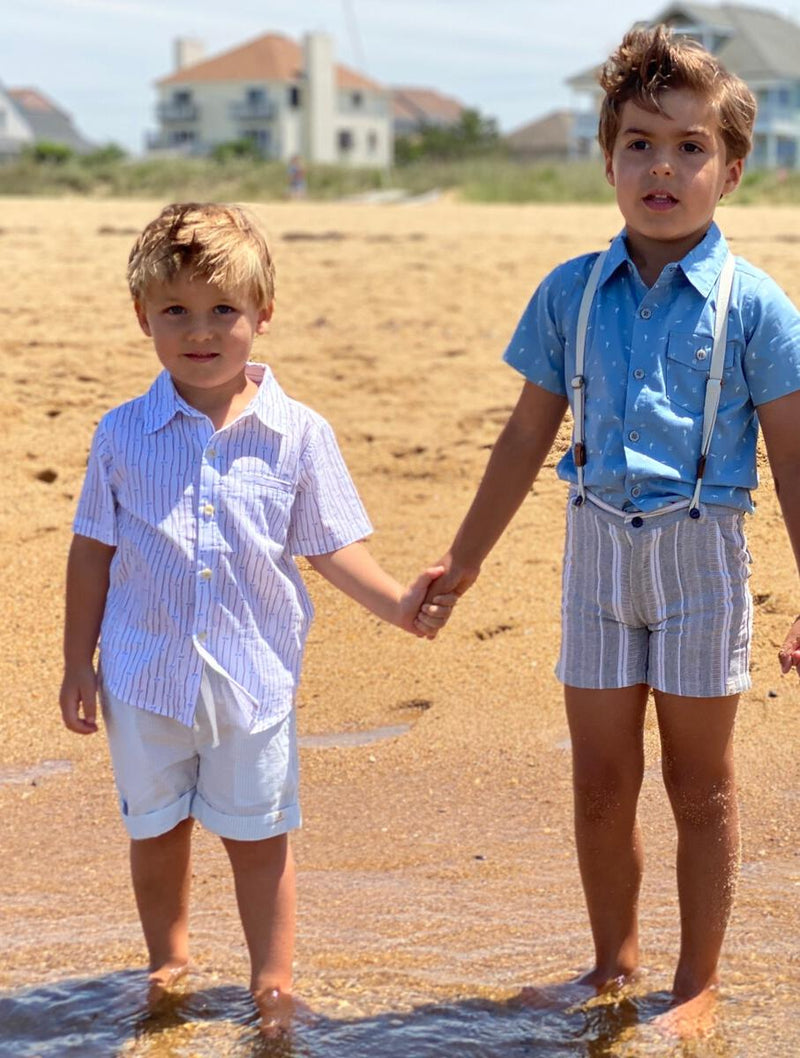 Marina Turn-up Blue Stripe Shorts - Born Childrens Boutique