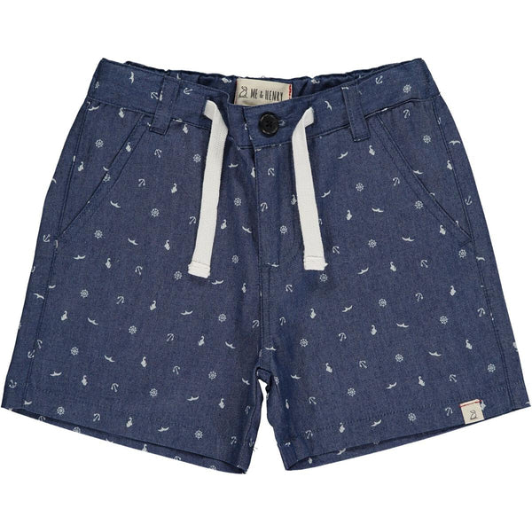 Crew Dark Chambray Sailor Print Shorts - Born Childrens Boutique