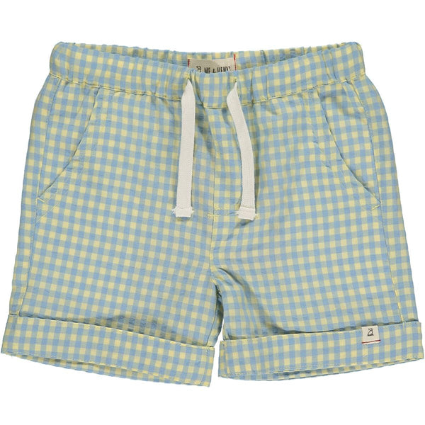 Marina Turn-Up Lemon/Blue Plaid Shorts - Born Childrens Boutique