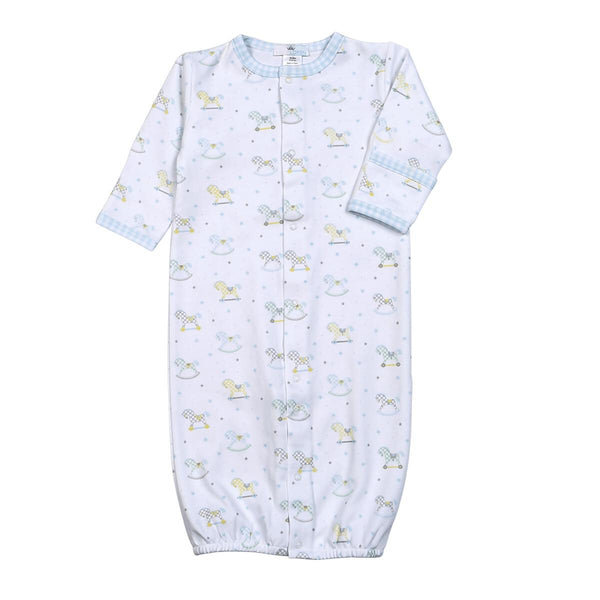 Baby Loren Blue My Sweet Rocking Horse Pima Converter Gown - Born Childrens Boutique