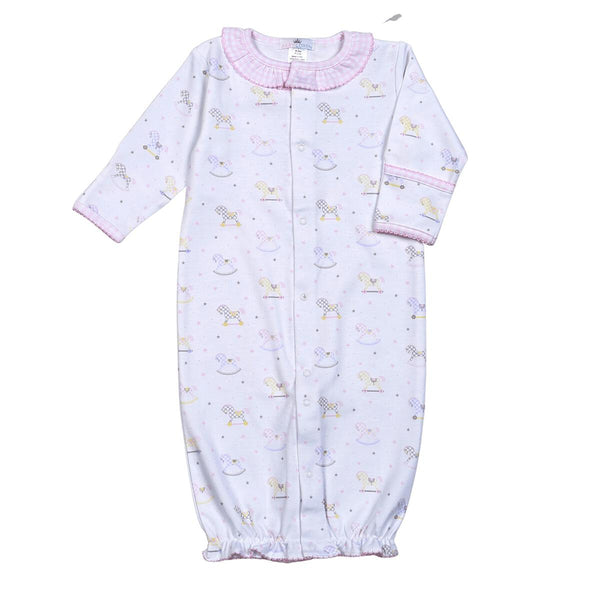 Baby Loren Pink My Sweet Rocking Horse Pima Converter Gown - Born Childrens Boutique