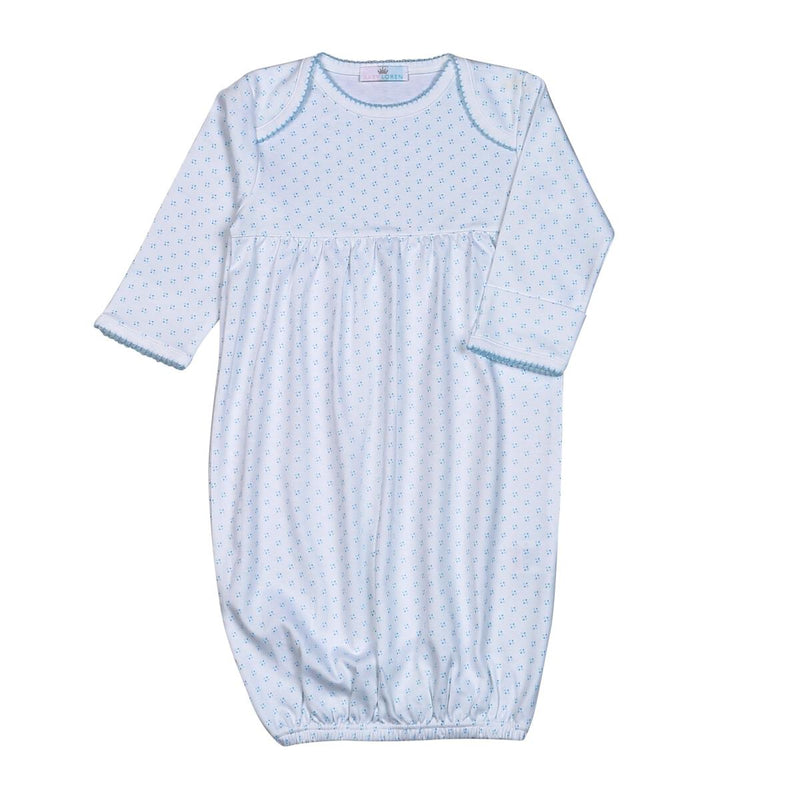 Baby Loren Blue Dots Pima Gown Blue Trim - Born Childrens Boutique