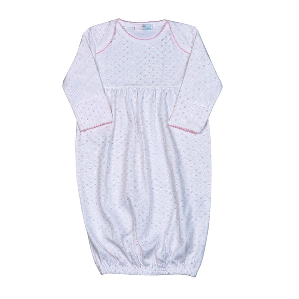 Baby Loren Pink Dots Pima Gown Pink Trim - Born Childrens Boutique