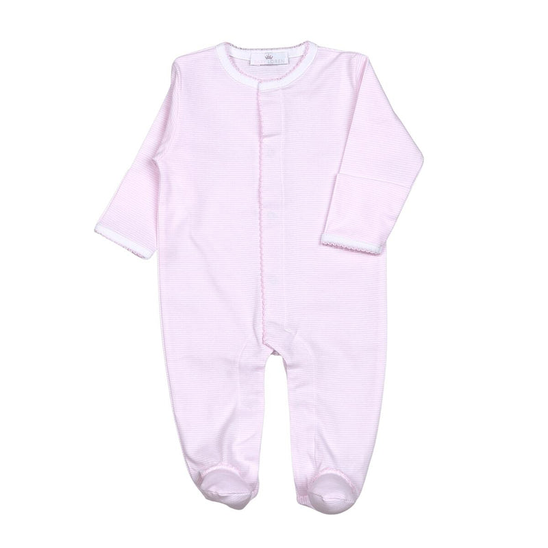 Baby Loren Pink Stripes Pima Footie Pink Trim - Born Childrens Boutique