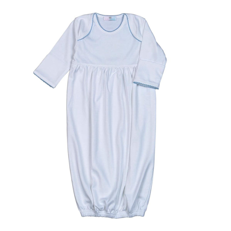 Baby Loren White Pima Gown Blue Trim - Born Childrens Boutique