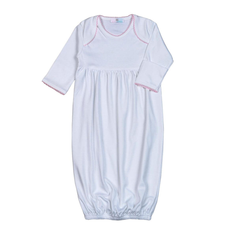 Baby Loren White Pima Gown Pink Trim - Born Childrens Boutique
