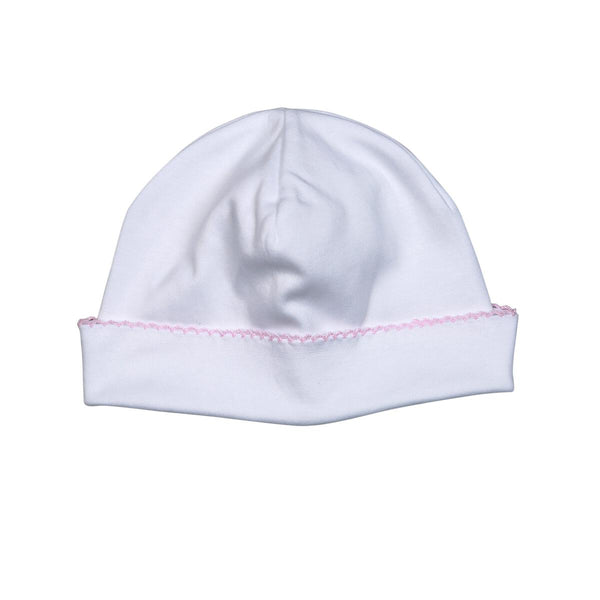 Baby Loren White Pima Beanie Pink Trim - Born Childrens Boutique