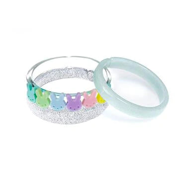 Colorful Pastel Bunnies & Glitter Silver Bangles - Born Childrens Boutique