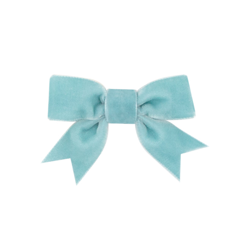 Wee Ones Dusty Blue Velvet Bowtie w/ Fancy Tail - Born Childrens Boutique