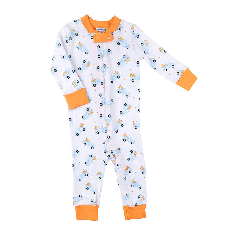 Picking Pumpkin Blue Zipped Pajama - Born Childrens Boutique