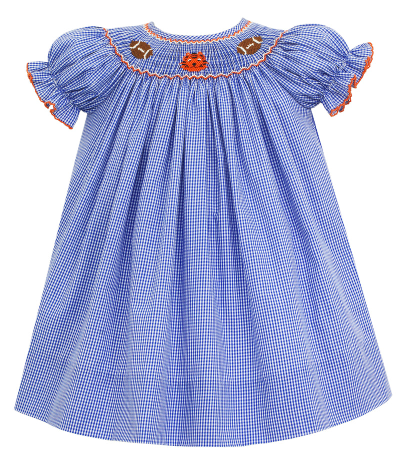 Football - Girl Bishop Dress - Royal Blue Mini Check - Born Childrens Boutique