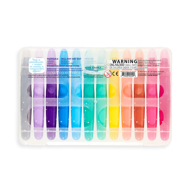 Rainbow Sparkle Metallic Watercolor Gel Crayons Set of 12 - Born Childrens Boutique
