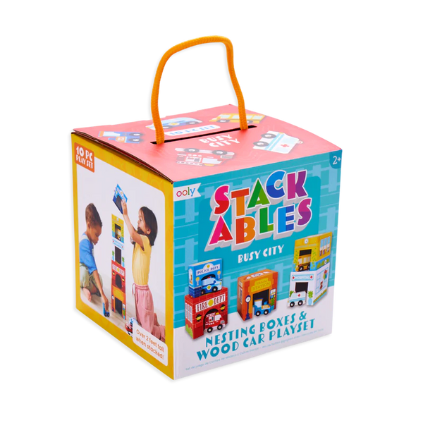 Stackables Nested Cardboard Toys & Cars Set - Busy City 10 Pc - Born Childrens Boutique