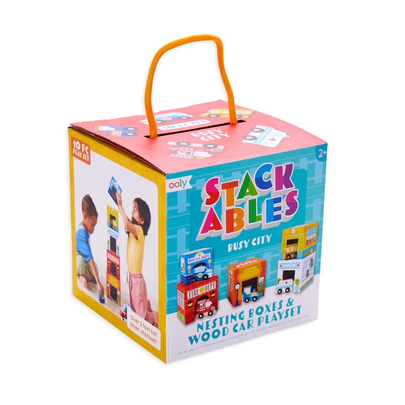 Stackables Nested Cardboard Toys & Cars Set - Busy City 10 Pc - Born Childrens Boutique