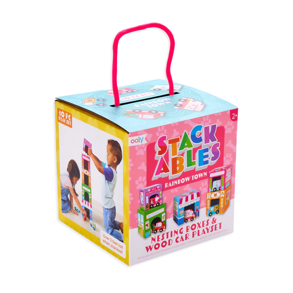 Stackables Nested Cardboard Toys & Cars Set - Rainbow Town 10 Pc - Born Childrens Boutique