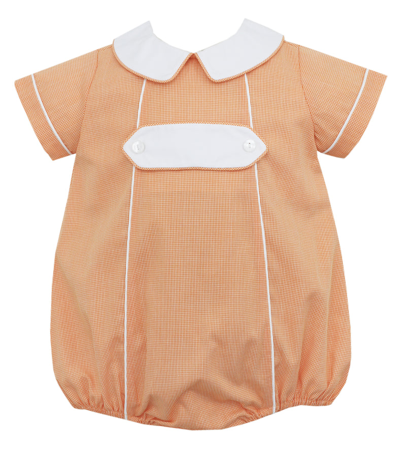 Orange Gingham Boy Bubble w/ Blank Tab - Born Childrens Boutique