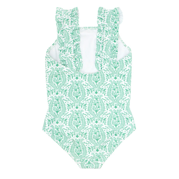 Pre-Order Abaco Green Paisley Ruffle Strap One Piece - Born Childrens Boutique