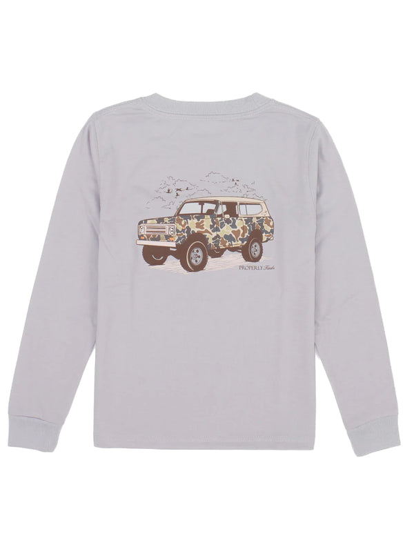 Camo Truck Long Sleeve Ice Grey - Born Childrens Boutique