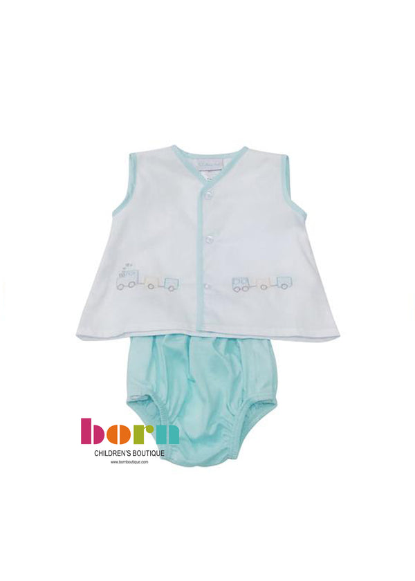 Boy Train Embroidery Diaper Set - Born Childrens Boutique