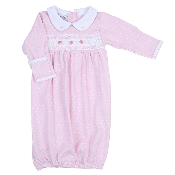 Layla and Lennox Pink Smkd Gathered Gown - Born Childrens Boutique