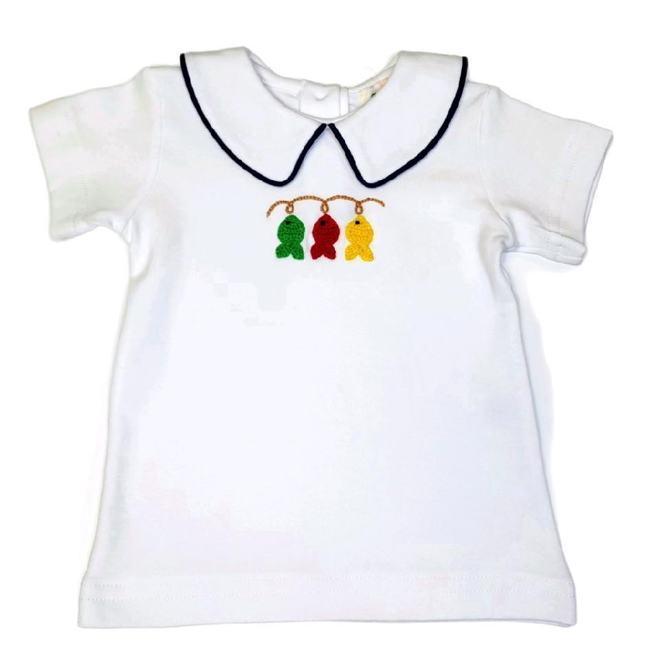 KB070 Peter Pan SS Shirt Crochet Three Fish on Line - Born Childrens Boutique