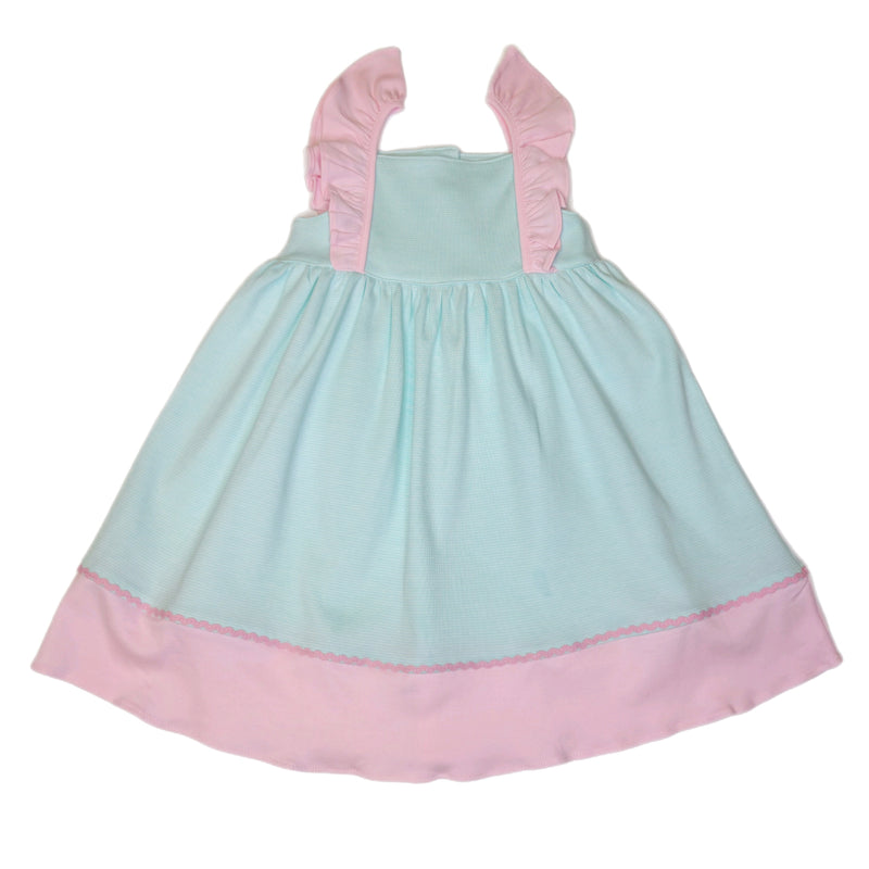 231 Mint Thin Stripe/Pink Pinafore Dress - Born Childrens Boutique