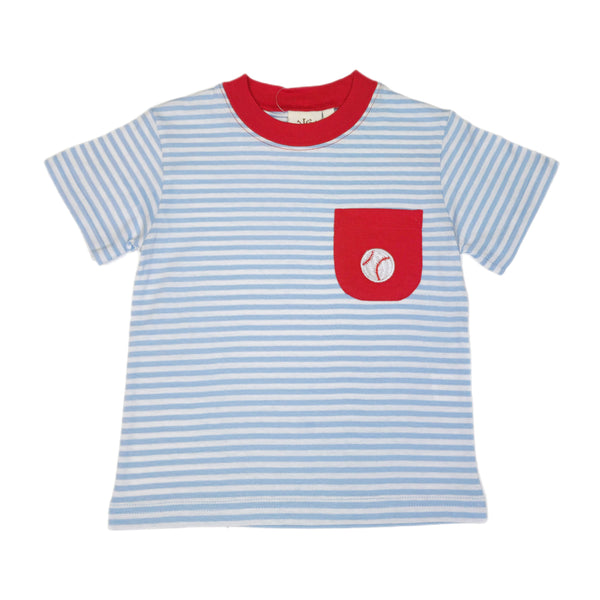 T077S Baseball Sky Blue with Dp Red Pocket Shirt - Born Childrens Boutique