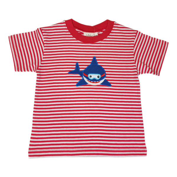 T001 Scuba Shark Red Stripe Shirt - Born Childrens Boutique