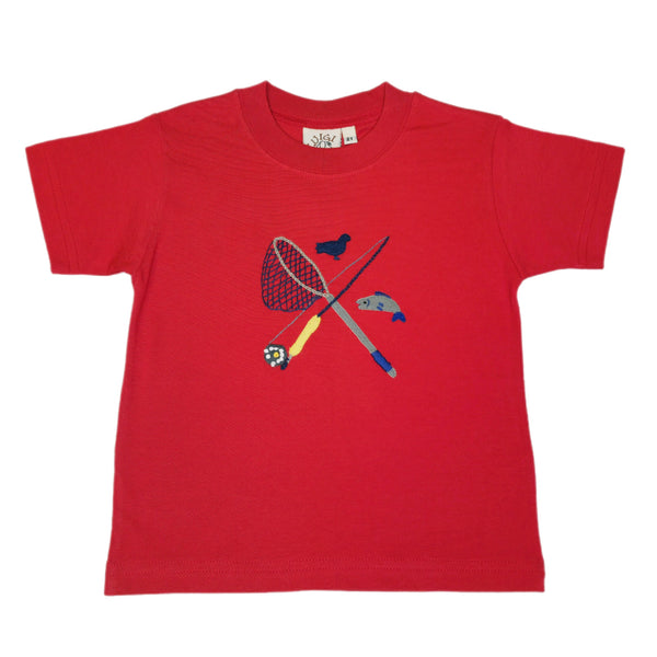 T001 Fish Net & Fly Rod Deep Red Shirt - Born Childrens Boutique