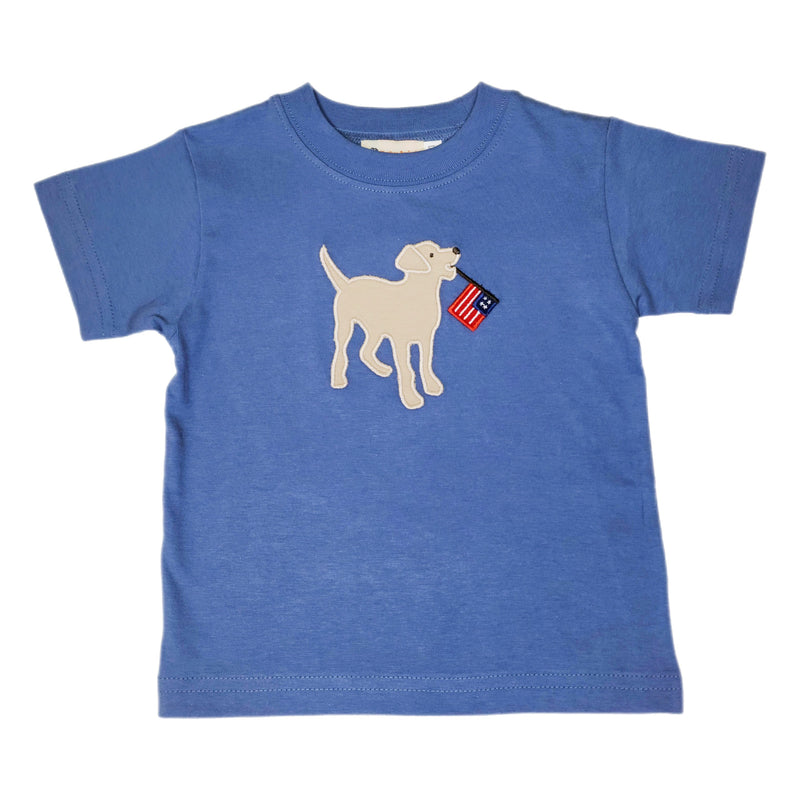 T001 Dog w/ US Flag Slate Blue Shirt - Born Childrens Boutique