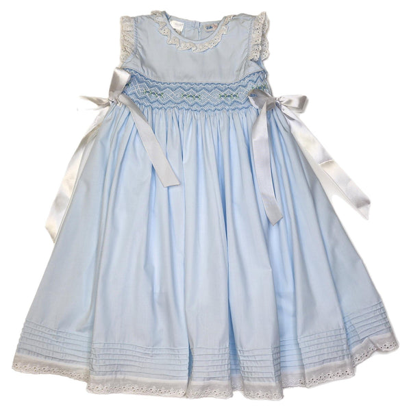 Gaby Smocked Blue Geo Dress - Born Childrens Boutique